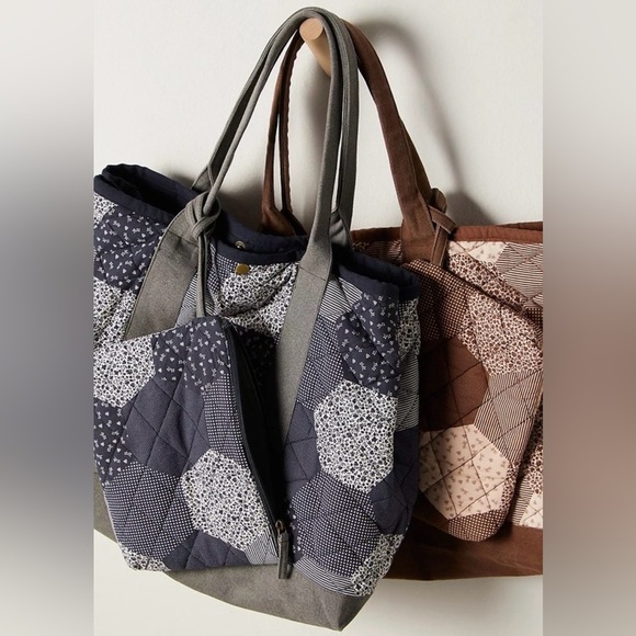 Nwt Free People Pippa Patchwork Tote in Blue Mix New $128 Cotton - Picture 7 of 9